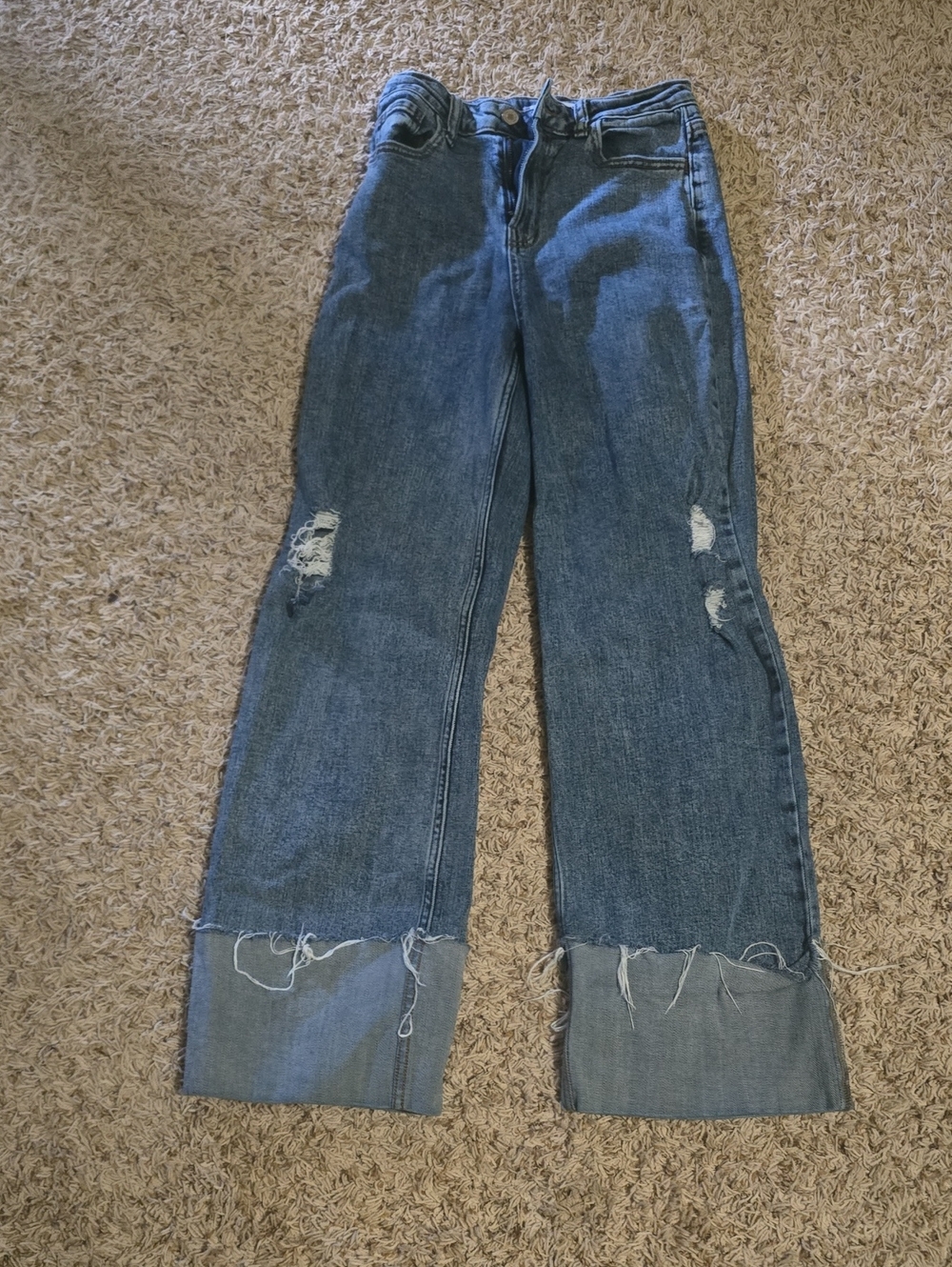 Zenana Outfitters Distressed Wide-Leg Jeans - Denim Blue